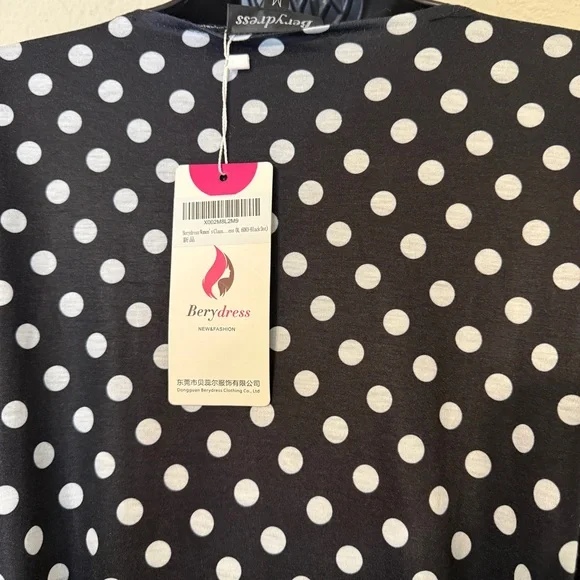 Berydress Women's Classic 3/4 Sleeve V Neck Sheath Black Polka Dot Dress - Picture 6 of 6